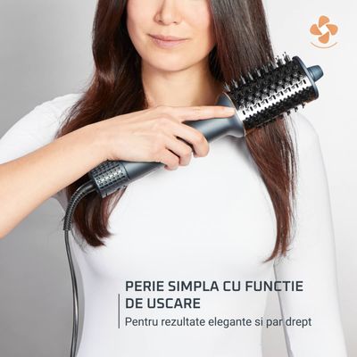 Perie cu aer cald 3 in 1 Rowenta Air Brush 3D UB9720E0, 1100W, non-rotativa, generator de ioni, 3 trepte de viteza & temperatura, functie jet de aer rece, varf rece, verde & bronz