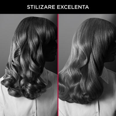 Perie cu aer cald Rowenta x Karl Lagerfeld Express Style CF635LF0, 800W, cablu rotativ 360&deg;, 3 trepte de viteza / temperatura, 5 accesorii, invelis Keratin & Glow, functie hair respect, negru