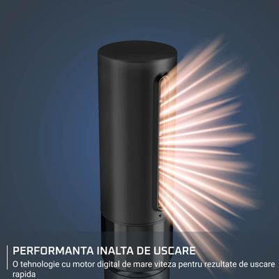 Perie multifunctionala cu aer cald Rowenta Air Shape UB9820E0, non-rotativa, invelis ceramic, generator de ioni, 3 trepte viteza/temperatura, concentrator, negru & bronz