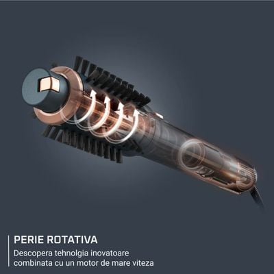 Perie rotativa cu aer cald Rowenta Air Rotate UB9920E0, 1300W, 4 trepte de viteza, 2 concentratoare, functie Respect, grilaj detasabil, invelis ceramic, verde & bronz
