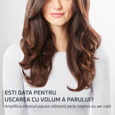 Perie rotativa cu aer cald Rowenta Brush Activ UB9530F0, 1000W, 2 trepte de viteza/temperatura, 2 perii rotative 40/50mm, concentrator aer, husa inclusa, functie jet de aer rece, generator de ioni, invelis ceramic, negru & argintiu