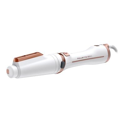 Perie rotativa cu aer cald Rowenta Brush Activ Ultimate Care CF9720F0, tehnologie Careful Heat, invelis quart ceramic si tehnologie Ionic Booster, design compact si ergonomic, 3 trepte de viteza, concentrator pentru pre-uscare, Alb