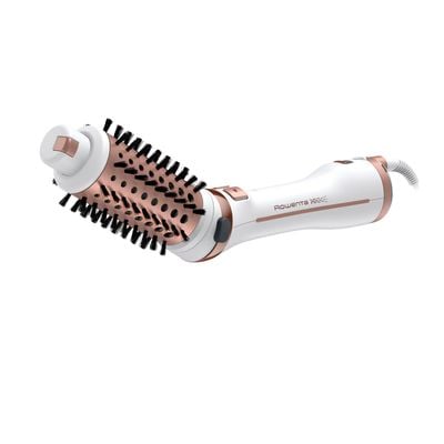 Perie rotativa cu aer cald Rowenta Brush Activ Ultimate Care CF9720F0, tehnologie Careful Heat, invelis quart ceramic si tehnologie Ionic Booster, design compact si ergonomic, 3 trepte de viteza, concentrator pentru pre-uscare, Alb
