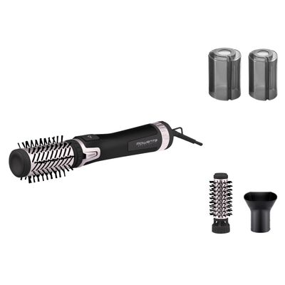 Perie rotativa Rowenta Brush Activ' Dry & Style CF9550F0, 1000 W, generator de ioni, jet de aer rece, inel de agatare, negru
