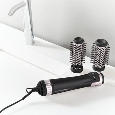 Perie rotativa Rowenta Brush Activ' Dry & Style CF9550F0, 1000 W, generator de ioni, jet de aer rece, inel de agatare, negru