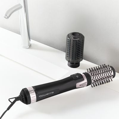 Perie rotativa Rowenta Brush Activ' Dry & Style CF9550F0, 1000 W, generator de ioni, jet de aer rece, inel de agatare, negru