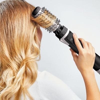 Perie rotativa Rowenta Brush Activ' Dry & Style CF9550F0, 1000 W, generator de ioni, jet de aer rece, inel de agatare, negru