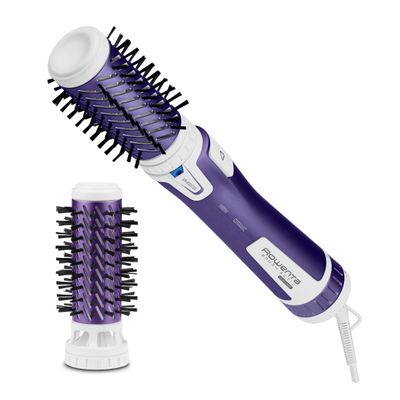 Perie rotativă Rowenta Brush Activ' Volume&Shine 2 CF9530F0, 1000W, 2 setări de temperatură si viteză, ionizare, 2 perii,  &icirc;nveliş ceramic, mov