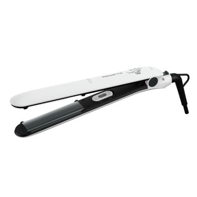 Placa de par Rowenta Easyliss Pure Collection SF1628F0, 200°C, invelis Ceramic Tourmaline, placi flotante, functie Straight & Curl, alb & gri