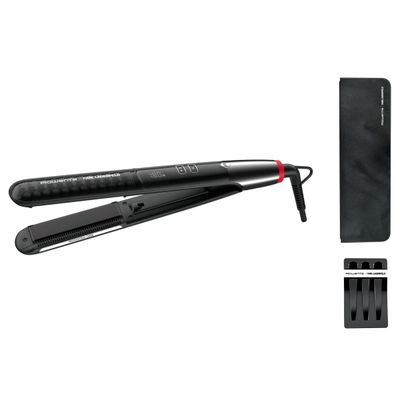 Placă de păr Rowenta Karl Lagerfeld Pro Stylist SF467LF0, invelis Keratin & Glow, temperatură variabilă, ecran LCD, generator de ioni, oprire automata, negru