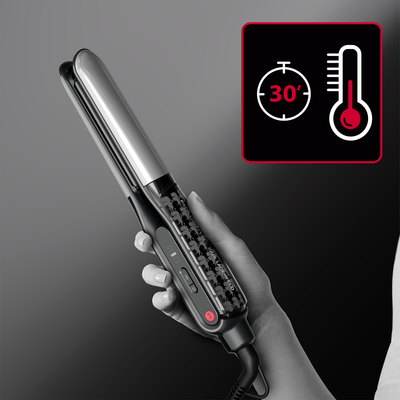 Placa de par Rowenta Karl Lagerfeld Thermostyle SF712LE0, invelis ceramic, tehnologie cu ioni, 5 trepte de temperatura, functie boost, oprire automata, negru 