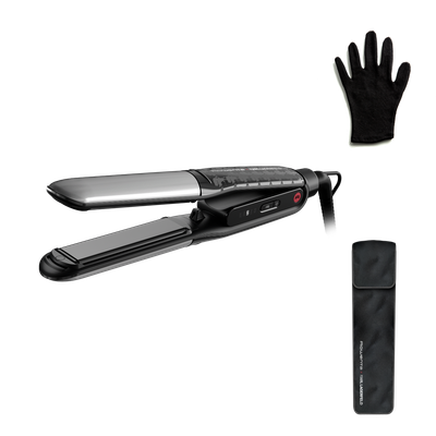 Placa de par Rowenta Karl Lagerfeld Thermostyle SF712LE0, invelis ceramic, tehnologie cu ioni, 5 trepte de temperatura, functie boost, oprire automata, negru 