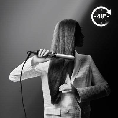 Placa de par Rowenta Karl Lagerfeld Thermostyle SF712LE0, invelis ceramic, tehnologie cu ioni, 5 trepte de temperatura, functie boost, oprire automata, negru 