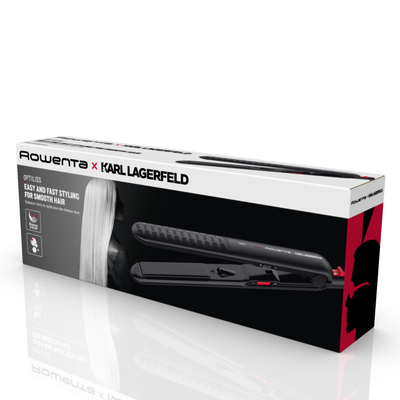 Placa de par ROWENTA x Karl Lagerfeld Optiliss SF323LF0, invelis Keratin & Glow, varf rece, negru & rosu
