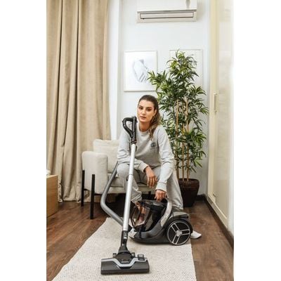 Aspirator fara sac Rowenta Compact Power XXL RO4855EA, 550W, tehnologie mono-ciclonica, capacitate rezervor 2.5L, cablu 6.2m, negru/gri