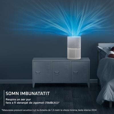 Purificator Rowenta Pure Air Compact PU2220F0, sistem de filtrare 3-in-1 HEPA, 3 trepte de viteza, mod auto, 3 filtre, functie Allergen Boost, alb