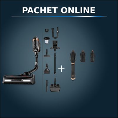 Pachet PROMO Rowenta Aspirator vertical X-Force Flex15.60 RH99F1WO si Peria rotativă cu aer cald Ultimate Experience CF9620F0