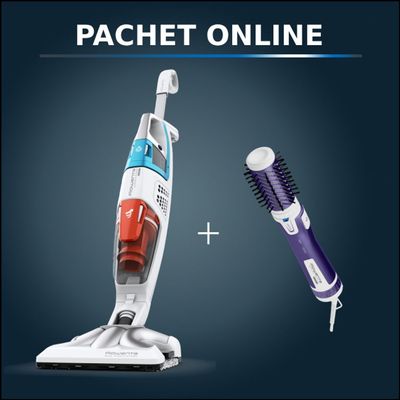 Pachet PROMO Aspirator cu abur Rowenta Clean & Steam 3 &icirc;n 1 RY8544WH & Perie rotativă Rowenta Brush Activ' Volume&Shine 2 CF9530