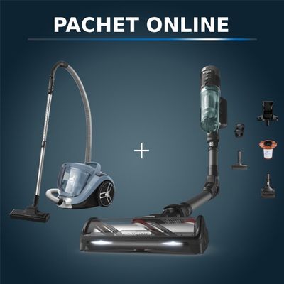 Pachet PROMO Aspirator vertical fara fir Rowenta X-Force Flex 12.60 NEO RH9L42WO si Aspirator fara sac Rowenta Compact Power XXL RO4B11EA