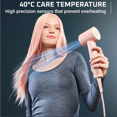 Uscator de par Rowenta Blumia HY5N11E0, 1300 W, 3 setari de temperatura, 2 trepte de viteza, generator de ioni, concentrator magnetic, design compact, roz