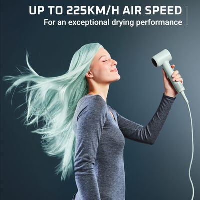 Uscator de par Rowenta Blumia HY5N12E0, 1300 W, 3 setari de temperatura, 2 trepte de viteza, generator de ioni, concentrator magnetic, design compact, verde