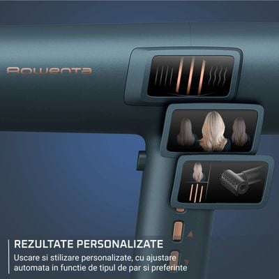 Uscator de par Rowenta Maestria For You HY9430E0, 1800W, 3 setari de temperatura, 3 trepte de viteza, mod manual, invelis ceramic, generator de ioni, 6 accesorii, verde