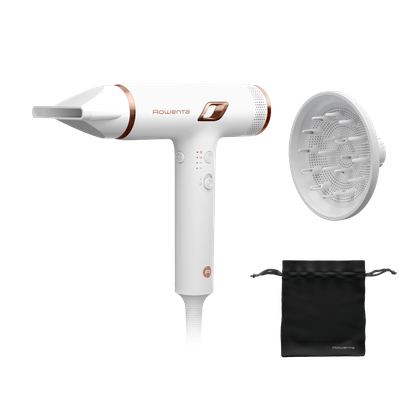 Uscator de par compact Rowenta Nano HY8140F0, 1700W, 3 trepte de viteza, 3 trepte de temperatura, duza de concentrare, difuzor volum, generator de ioni, flux de aer rece, grilaj detasabil, perie de curatare, alb