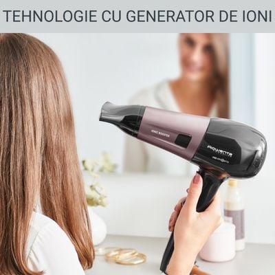 Uscator de par Rowenta PowerLine CV5940F0, 2400W, functie Effiwats, invelis cashmere keratin, tehnologie Ionic booster, negru/roz
