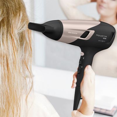 Uscător de păr Rowenta Studio Dry Glow CV5831F0, 2100W, 6 trepte de viteza si temperatura, tehnologie Thermo control, difuzor pentru volum, negru&roz