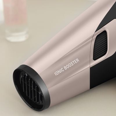 Uscător de păr Rowenta Studio Dry Glow CV5831F0, 2100W, 6 trepte de viteza si temperatura, tehnologie Thermo control, difuzor pentru volum, negru&roz