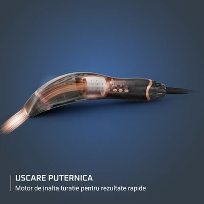 Uscator de par Rowenta Ultimate Experience Air Motion CF8C20E0, 1300W, 3 trepte viteza, 3 trepte temperatura, concentrator 5 mm, jet de aer rece, husa de depozitare, negru & roz
