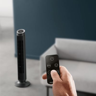 Ventilator turn Rowenta Eole Silence Force VU7020F0, 8 trepte de viteza, motor Effitech®, timer 8 ore, functie de noapte, ecran LED, oprire automata, telecomanda inclusa, negru