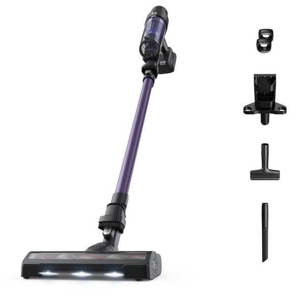 Aspirator vertical Rowenta X-Pert 7.60 RH6A31WO, 140 W, autonomie pana la 45 minute, perie cu iluminare LED, statie de incarcare cu suport accesorii, violet & negru