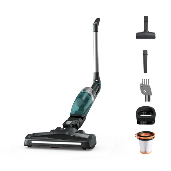 Aspirator vertical Rowenta X-Trem Compact 2 in 1 RH1239WO, 145W, autonomie 40 minute, filtrare 99%, Tehnologie Flex, recipient praf 0.4 L, verde & gri