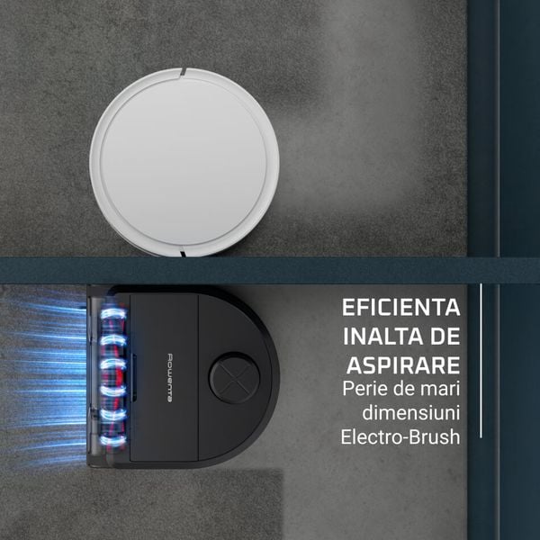 Aspirator robot Rowenta X-Plorer Serie 240 AI+ RR9695WH, aspirator si mop, autonomie 120 min, recipient praf 0.35L, statie de incarcare si golire praf, mop Smart Aqua Power, negru
