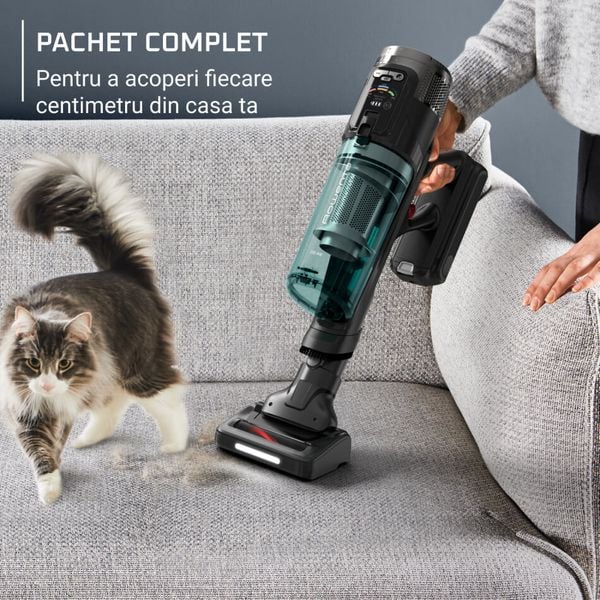 Aspirator vertical Rowenta X-Force Flex 12.60 NEO RH9L42WO, 380W, autonomie 60 min, perie cu LED, panou de control, recipient praf 0.65L, perie Animal Turbo, perie textile, verde & negru