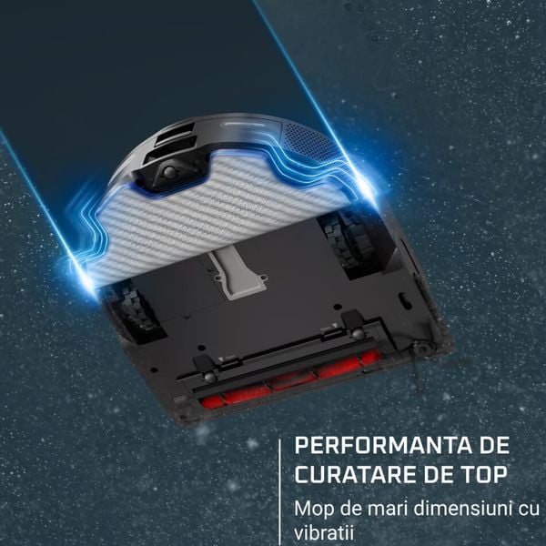 Aspirator robot Rowenta X-Plorer Serie 220 RR9465WH, aspirator si mop, autonomie 120 min, recipient praf 0.35L, nivel de zgomot 70 dB(A), sistem Smart Aqua Power, negru
