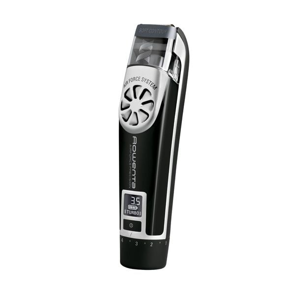 Aparat de tuns barba Rowenta Air Force Precision TN4851F0, autonomie 45 minute, lame cu invelis de titan, 8500 rpm, ecran LCD, sistem Soft Contour, negru & argintiu