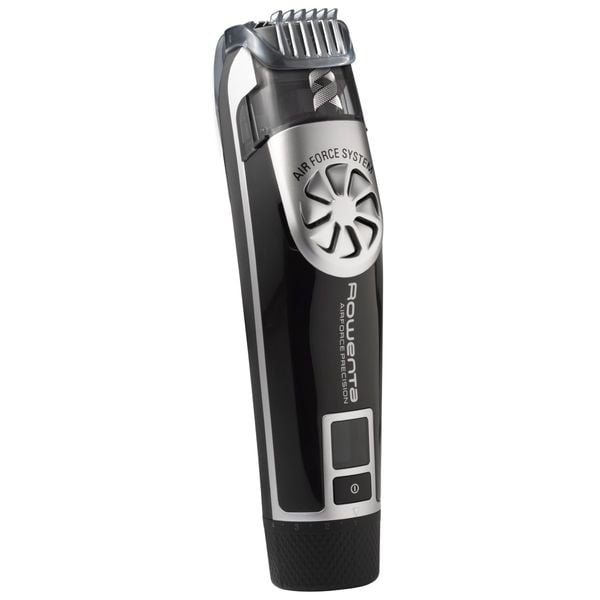 Aparat de tuns barba Rowenta Air Force Precision TN4851F0, autonomie 45 minute, lame cu invelis de titan, 8500 rpm, ecran LCD, sistem Soft Contour, negru & argintiu