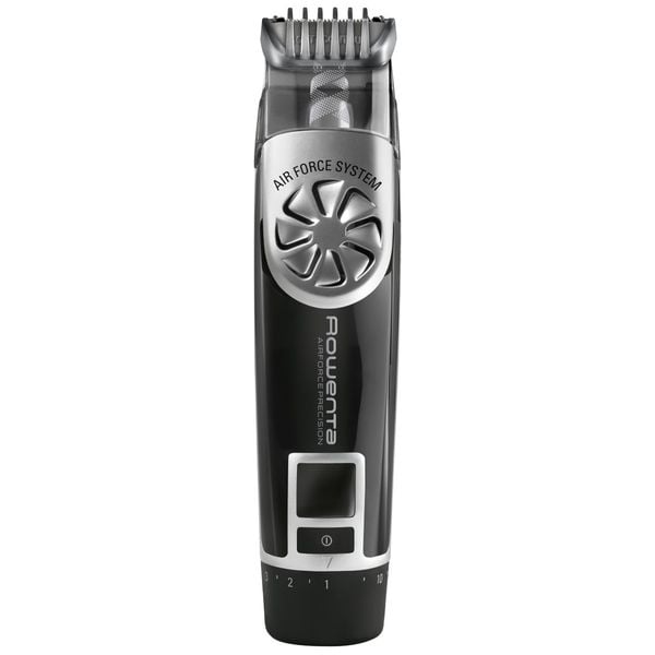 Aparat de tuns barba Rowenta Air Force Precision TN4851F0, autonomie 45 minute, lame cu invelis de titan, 8500 rpm, ecran LCD, sistem Soft Contour, negru & argintiu