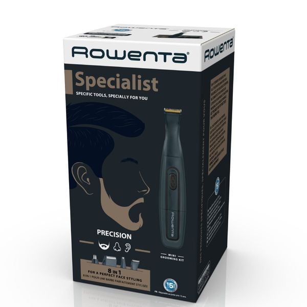 Aparat de tuns barba Rowenta Nomad TN3651F0, lame inox cu  &icirc;nveliş din titan, rezistent la apa, accesoriu pentru ras, baza de depozitare, albastru