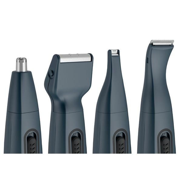 Aparat de tuns barba Rowenta Nomad TN3651F0, lame inox cu  &icirc;nveliş din titan, rezistent la apa, accesoriu pentru ras, baza de depozitare, albastru
