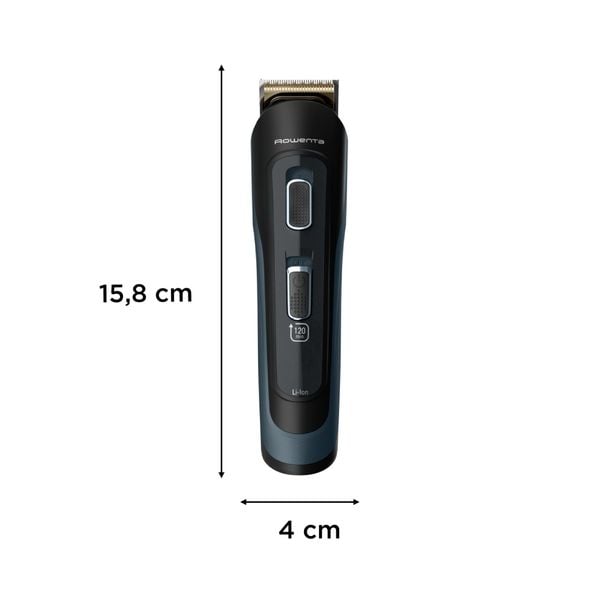 Aparat de tuns multifunctional Rowenta Selectium 17 in 1 TN9464E0, 2 trepte de viteza, tehnologie Wet & Dry, lame din inox, sistem de monitorizare a nivelului bateriei, negru & albastru