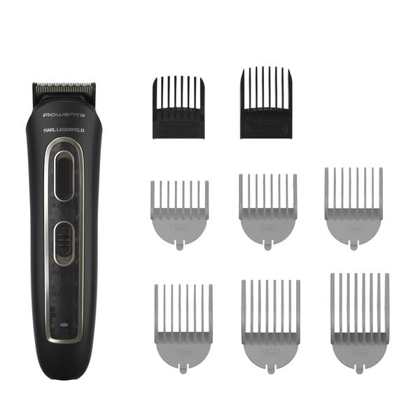 Aparat de tuns multifunctional Rowenta x Karl Lagerfeld Trim & Style 12 in 1 TN911LF0, Tehnologia Wet & Dry, autonomie pana la 120 minute 