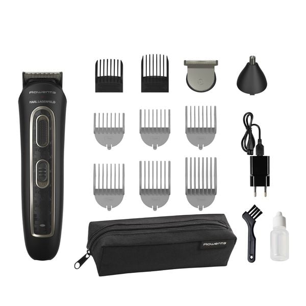 Aparat de tuns multifunctional Rowenta x Karl Lagerfeld Trim & Style 12 in 1 TN911LF0, Tehnologia Wet & Dry, autonomie pana la 120 minute 