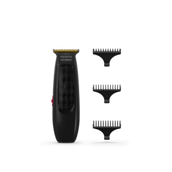 Aparat de tuns parul Rowenta x Karl Lagerfeld Perfect Line TN182LF0, lame inox, 6 piepteni, 5200 rpm, negru