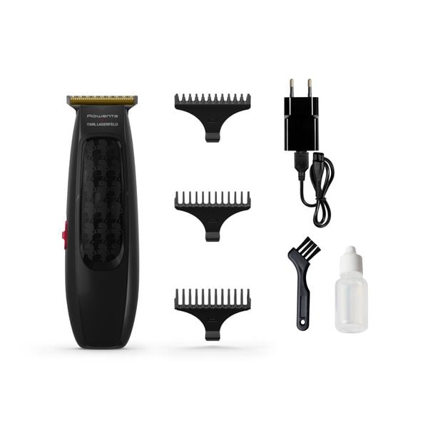 Aparat de tuns parul Rowenta x Karl Lagerfeld Perfect Line TN182LF0, lame inox, 6 piepteni, 5200 rpm, negru