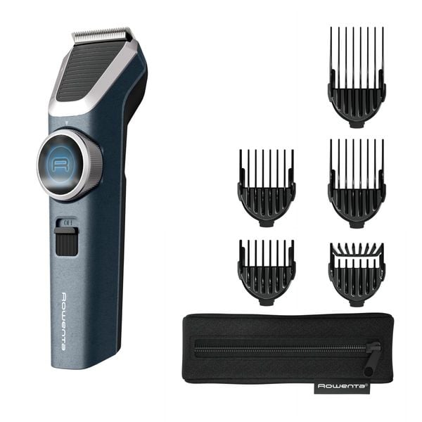 Aparat de tuns Rowenta X-Series 800 TN5630E0, 81 lungimi 0.5 - 42 mm, precizie 0.5 mm, motor 8000 RPM, lame cu auto-ascutire din inox cu continut ridicat de carbon, autonomie pana la 360 min, acumulator Li-Ion, incarcare rapida, afisaj Smart, gri & negru