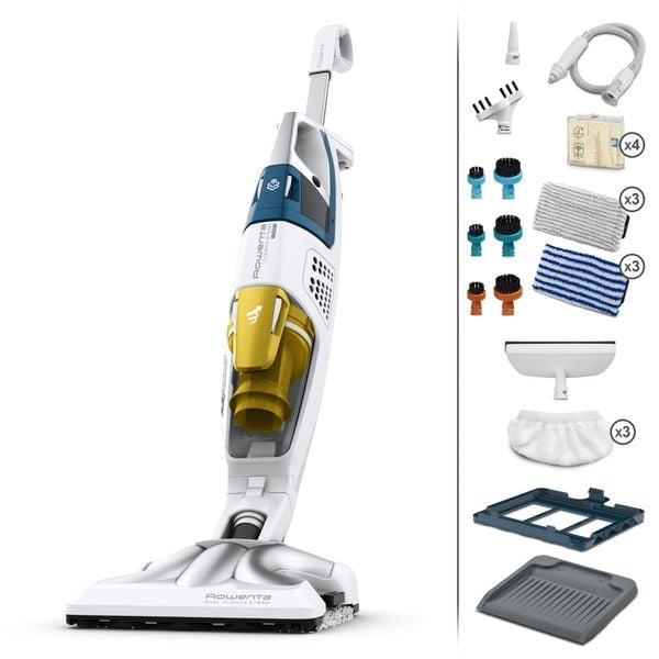 Aspirator cu abur Rowenta RY8561WH Clean & Steam Multi, 1700 W, autonomie abur 30 min, recipient praf 0.5 L, recipient apa 0.4L, Alb/Albastru
