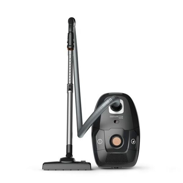 Aspirator cu sac Rowenta Green Force Effitech Total Clean RO6189EA, 400W, 3 niveluri de filtrare, lungime cablu 8.4m, recipient praf 4.5L, perie EasyBrush, indicator umplere sac, Negru